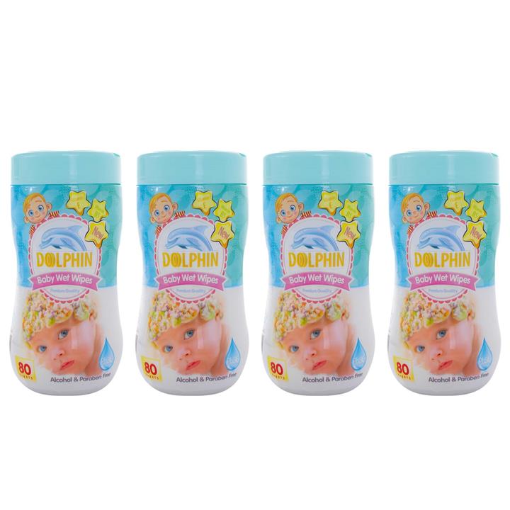 دستمال مرطوب کودک دلفین مدل Premium مجموعه 4 عددی